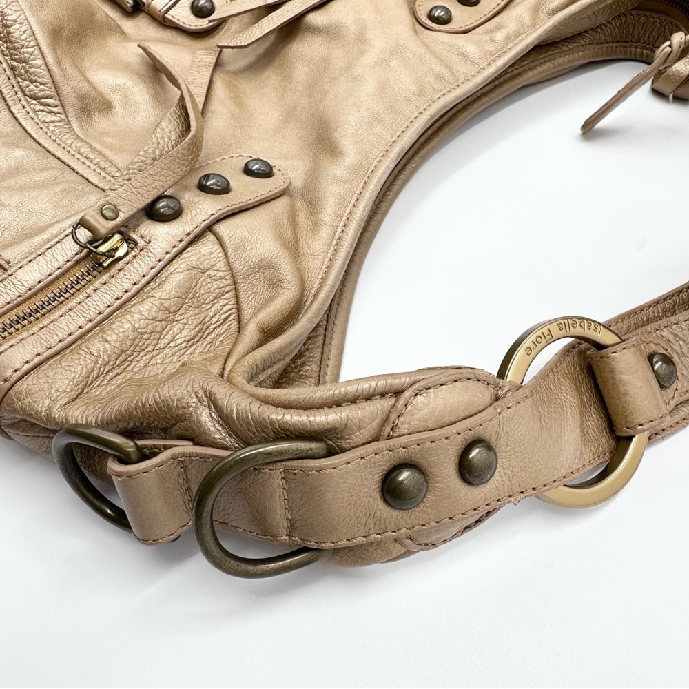Isabella Fiore Leather Gold Hobo Shoulder Bag - Picture 9 of 16